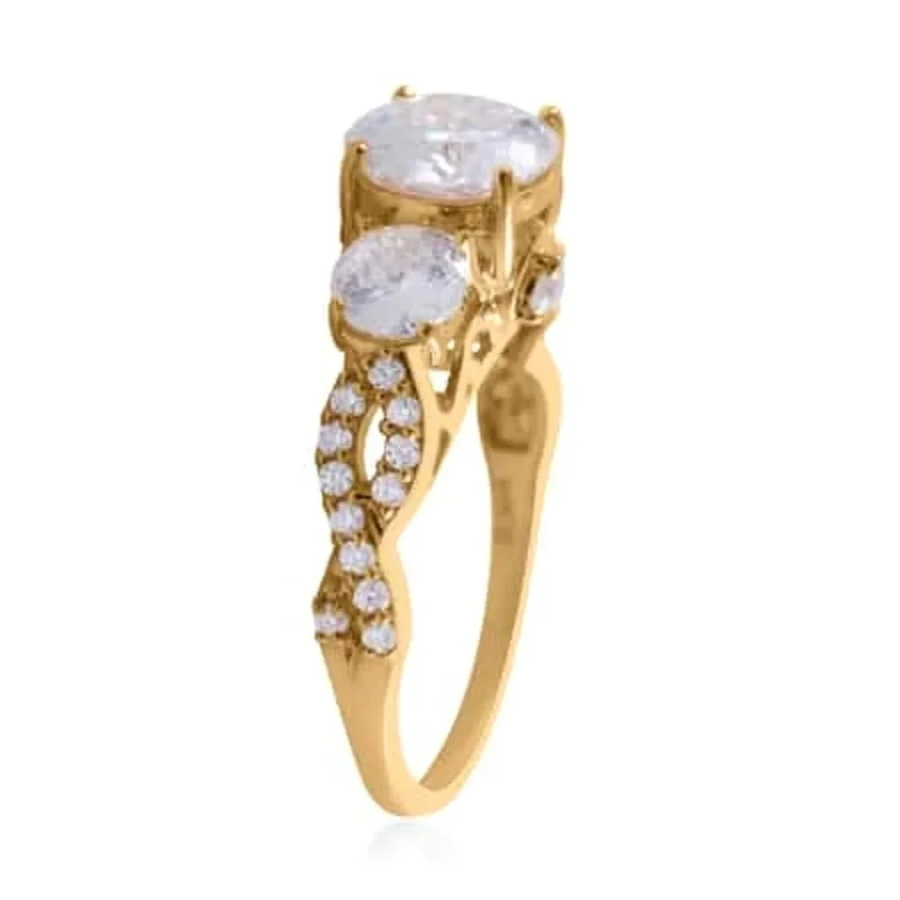 Genuine Moissanite Trilogy Ring In 14k YG Vermeil.